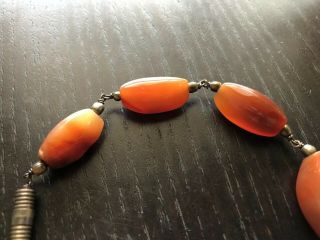 VTG Antique Chinese Carved Red Carnelian Agate Polished Stone Beaded Bracelet NR 3