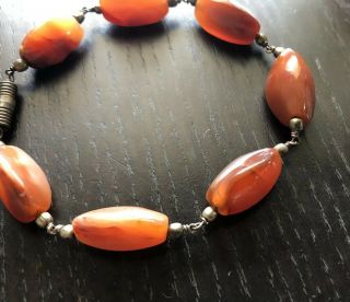 VTG Antique Chinese Carved Red Carnelian Agate Polished Stone Beaded Bracelet NR 4
