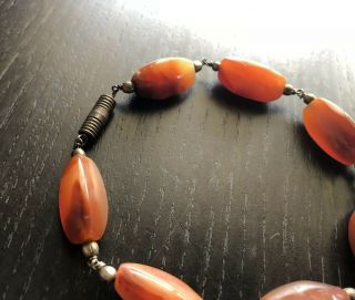 VTG Antique Chinese Carved Red Carnelian Agate Polished Stone Beaded Bracelet NR 5