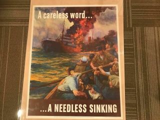 Wwii A Careless Word.  A Needless Sinking 28 " Poster World War Two Bond