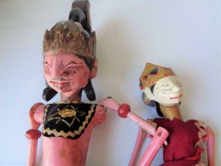 2 Old Vintage Wooden Carved Marionette Puppets Emperor King Queen Indonesian