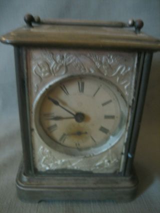 Antique 19th Century Nickel Plated Brass Ansonia Carriage Travel Alarm Clock