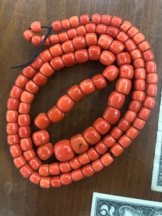 ANTIQUE NATURAL RED CORAL NACLACE 124G 6
