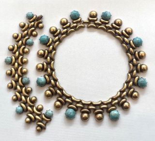 Vintage Joseff Of Hollywood Robins Egg Blue Art Glass Necklace & Bracelet