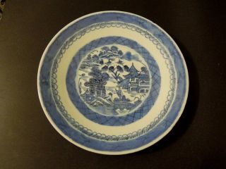 Antique Chinese Canton Blue And White Hand Painted Porcelain Plate