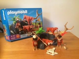 Playmobil 5102 Saber Tooth Cat With Cavemen - Rare And