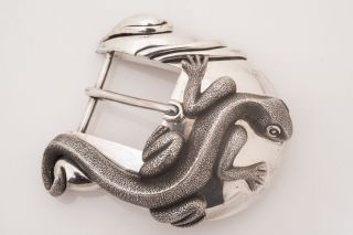 Huge Kieselstein Cord Salamander Belt Buckle - Sterling