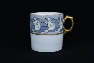 Antique Arts & Crafts Handainted Signed Ceramic Mug Girl Child W/ Chamber Stick