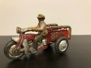 Cast Iron Hubley? Toy Crash Car Three (3) Wheel Car Bike Motorcycle With Driver
