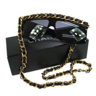 100 Ultra Rare Auth Chanel Cc Chain Sunglasses Black Eye Wear Vintage A35567d