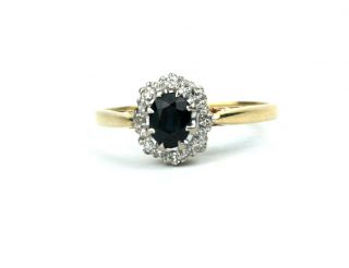 18ct Gold Sapphire & Diamond Cluster Ring Birmingham 1967 Uk N 1/2 Us 6 3/4