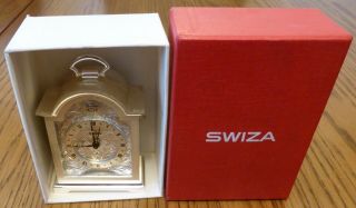 Swiza 8 Day/ 7 Jewels Swiss Made Alarm Carriage Clock Tempus Fugit Boxed
