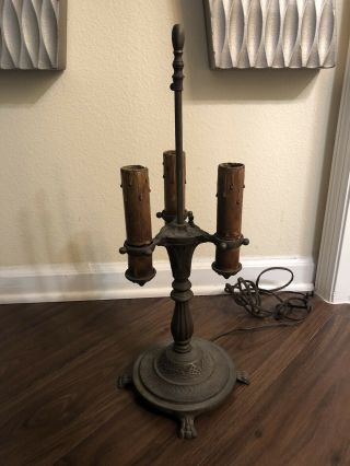 Antique Victorian Cast Iron 3 Arm Candelabra Table Lamp