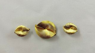 Tiffany & Co 14k Yellow Gold Brooch and Earrings Set Retro 7