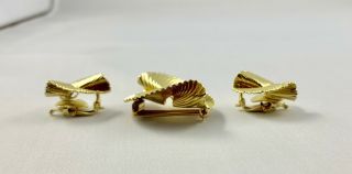 Tiffany & Co 14k Yellow Gold Brooch and Earrings Set Retro 8