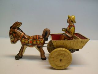 Antique Marx Tin Toy Wind Up Donkey Cart,  Very Good