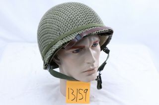 Wwii Us M1 Front Seam Helmet Shell W/ Net And Reissued Liner