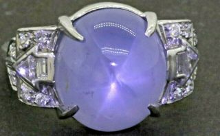 Antique Platinum 16.  52ctw Diamond/13.  5 X 12mm Star Sapphire Cocktail Ring Size 7