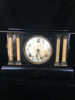 Antique Gilbert Mantle Clock Lions Heads Runs