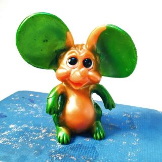 Vintage Russ Berrie Oily Jiggler Mouse / Orange Green / 1968 / No Tail