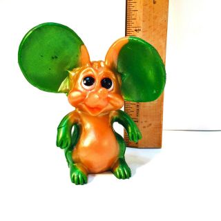 Vintage Russ Berrie Oily Jiggler Mouse / Orange Green / 1968 / No Tail 2