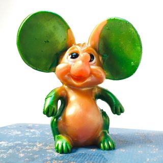 Vintage Russ Berrie Oily Jiggler Mouse / Orange Green / 1968 / No Tail 3