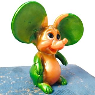 Vintage Russ Berrie Oily Jiggler Mouse / Orange Green / 1968 / No Tail 5