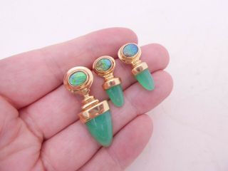 14ct Gold Jade Opal Doublet Earrings Matching Brooch Designer Heavy Pumi