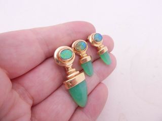 14ct gold jade opal doublet earrings matching brooch designer heavy PUMI 2
