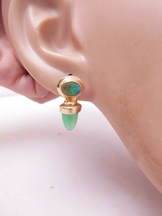 14ct gold jade opal doublet earrings matching brooch designer heavy PUMI 5