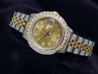 Rolex Datejust Lady Champagne 18k Yellow Gold & Steel Watch 1.  50ct Diamond Bezel