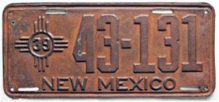 Mexico 1939 License Plate,  43 - 131,  Old West Antique,  Garage Decor,  Sign