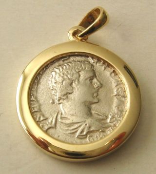 9k 9ct Solid Gold Frame Ancient Solid Silver Roman Coin Pendant