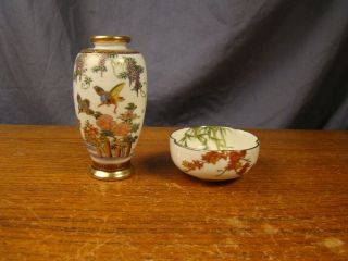 Japanese Meiji Satsuma Vase And Bowl Signed Koshida Shimazu