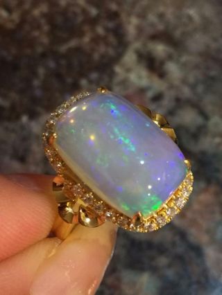 Estate Vintage 5.  39ct 14k Gold Natural Opal Diamond Ring Jewelry Size 8 R422