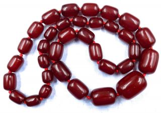 Early 128 Gram Cherry Amber Bakelite Faturan Barrel Shaped Bead Necklace