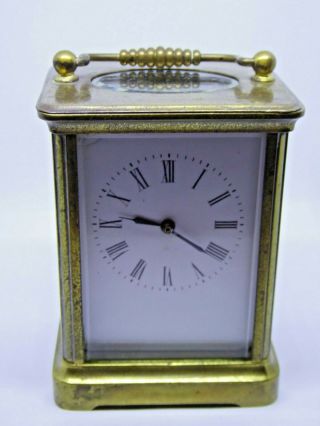 Antique / Vintage Brass Key Winding Mechanical Carriage / Mantel Clock