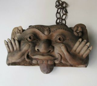 Old Hindu Wood Carving Of Deity - From Bali Indonesia - Hanging Temple Bell