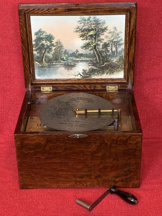 Antique REGINA Music Box Player Oak Cabinet With Disc Cond 11