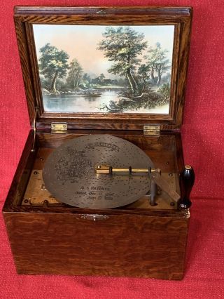 Antique Regina Music Box Player Oak Cabinet With Disc Cond