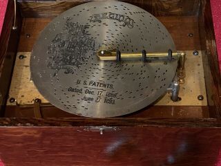 Antique REGINA Music Box Player Oak Cabinet With Disc Cond 5
