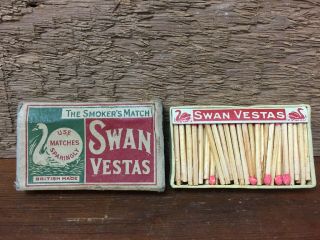 World War 1 Era Swan Vestas Cigarette Matchbox W/ Matches - Made In England Ww1