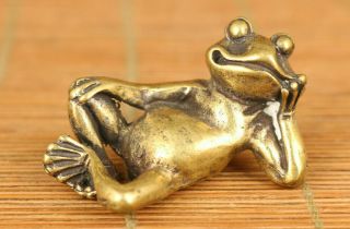Antiques Old Copper Hand Carved Frog Complacent Statue Collectable Decoration