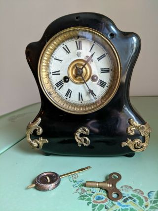 Antique Waterbury Iron Mantle Shelf Clock Una Model