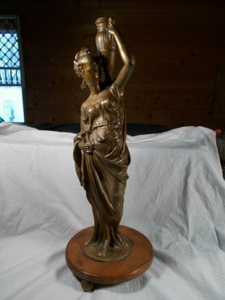 Antique Victorian Quality Lady Wurn Figural Parlor Table Lamp Statue 20in Tall