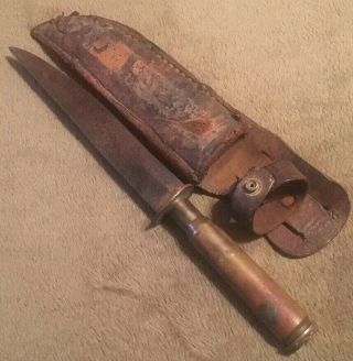 Wwii Ww2 Australian Trench Art Knife With Sheath And Casing Handle