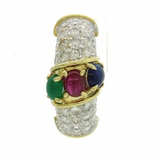 $5000 18k Yellow Gold 1.  5ctw Diamond 0.  75ctw Sapphire Emerald Ruby Drop Earrings 10