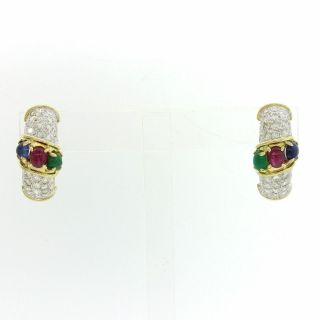 $5000 18k Yellow Gold 1.  5ctw Diamond 0.  75ctw Sapphire Emerald Ruby Drop Earrings 11