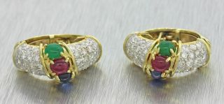 $5000 18k Yellow Gold 1.  5ctw Diamond 0.  75ctw Sapphire Emerald Ruby Drop Earrings