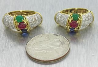 $5000 18k Yellow Gold 1.  5ctw Diamond 0.  75ctw Sapphire Emerald Ruby Drop Earrings 2